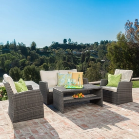 4pc Outdoor Gray Wicker Sofa Seating Set w/ Cushions - NH509492 outdoor furniture, garden bench