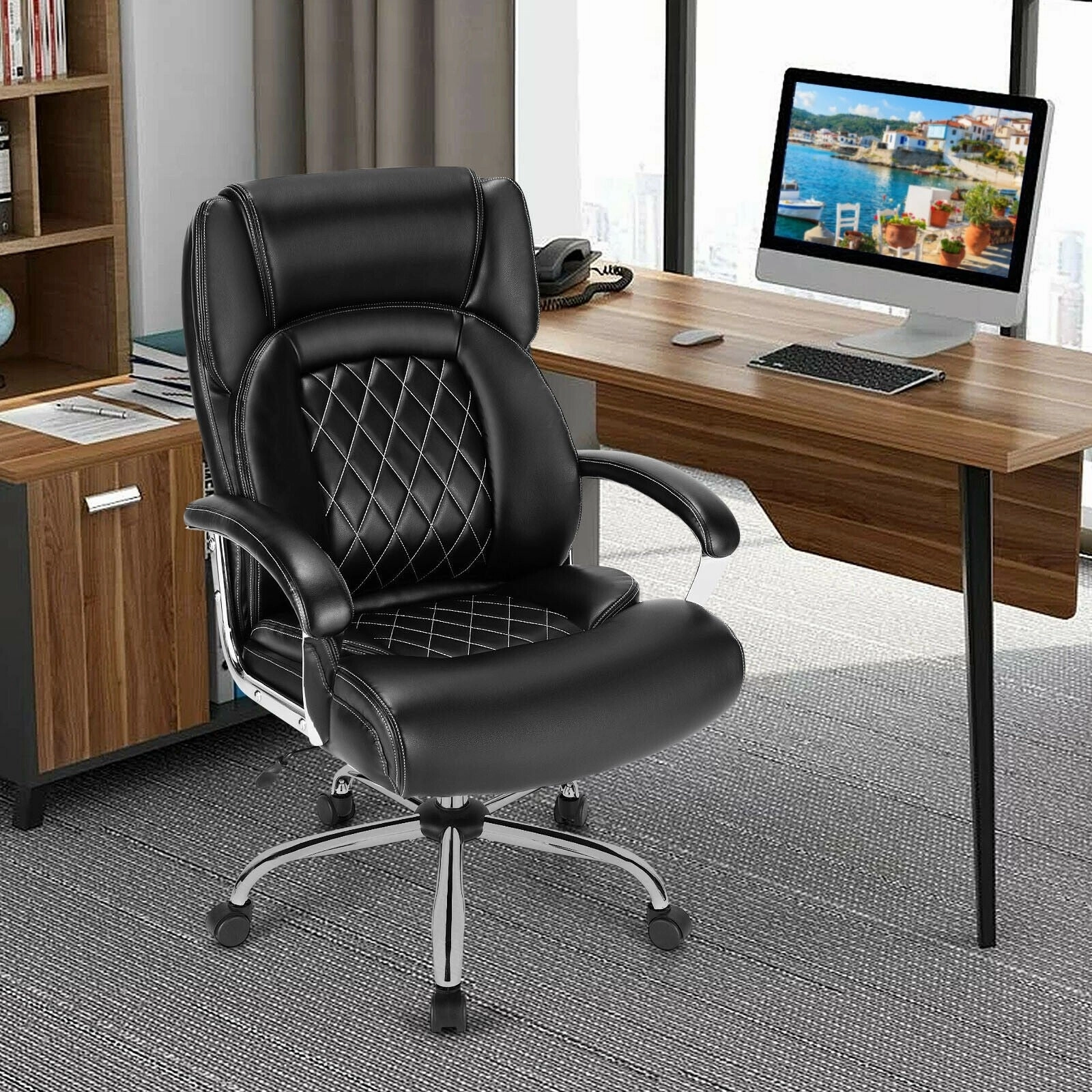 500 LBS Leather Office Chair, Height Adjustable Big and Tall Executive Chair