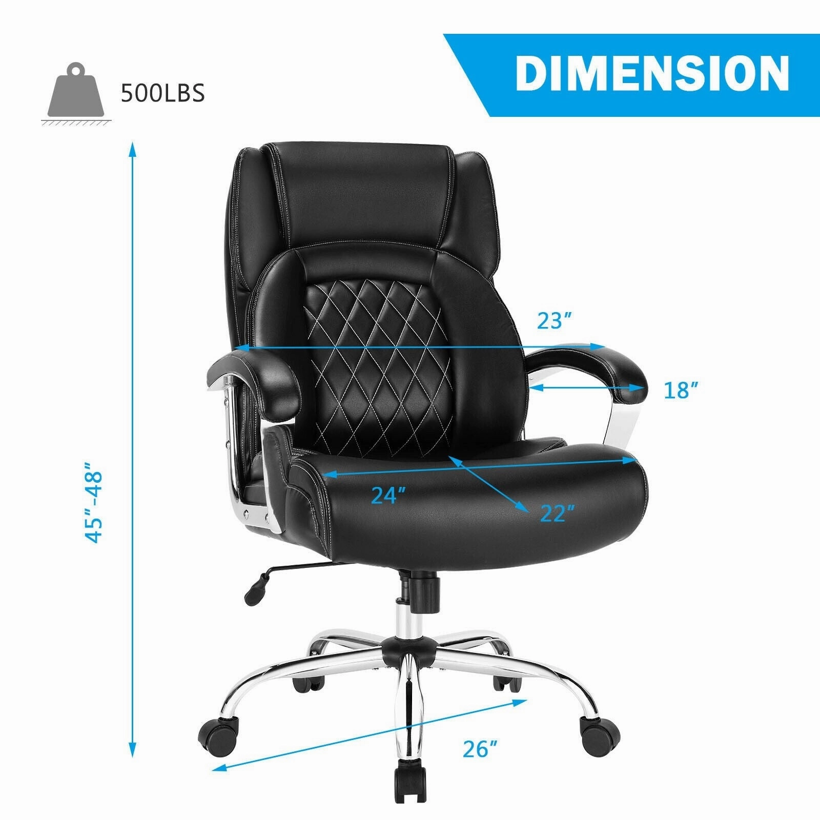 500 LBS Leather Office Chair, Height Adjustable Big and Tall Executive Chair