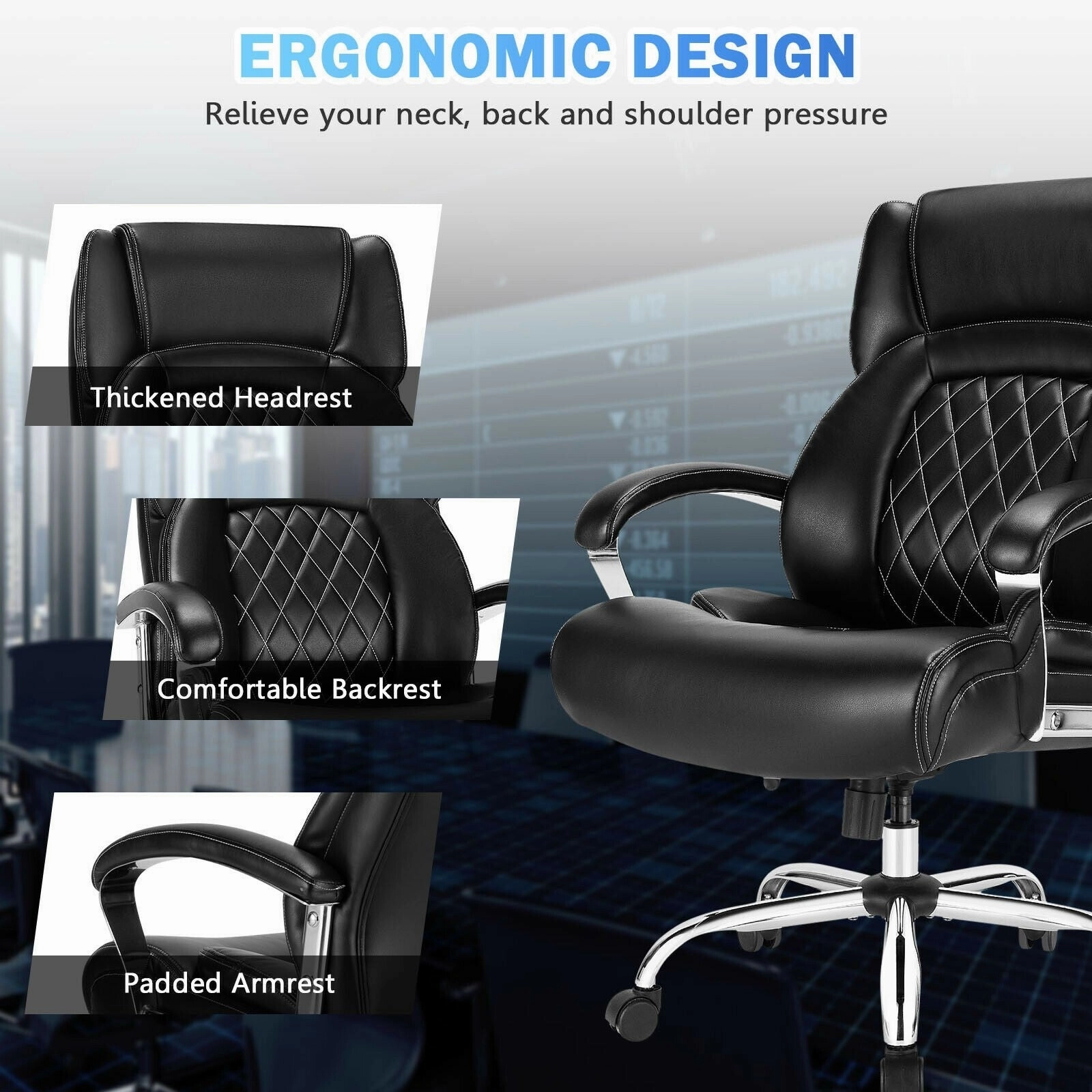 500 LBS Leather Office Chair, Height Adjustable Big and Tall Executive Chair