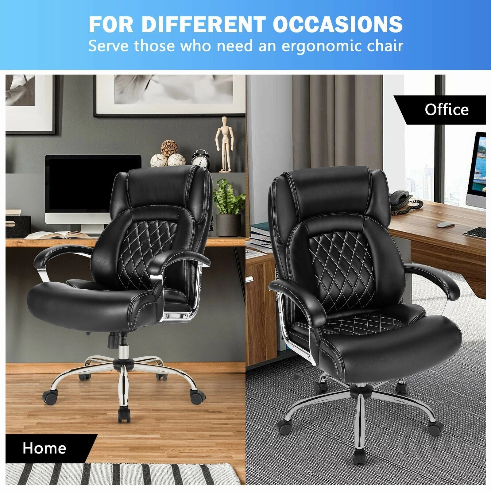 500 LBS Leather Office Chair, Height Adjustable Big and Tall Executive Chair