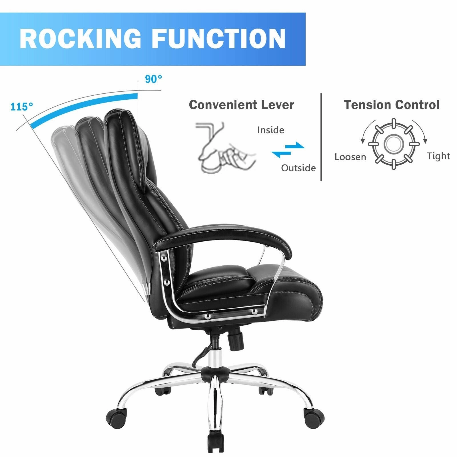 500 LBS Leather Office Chair, Height Adjustable Big and Tall Executive Chair