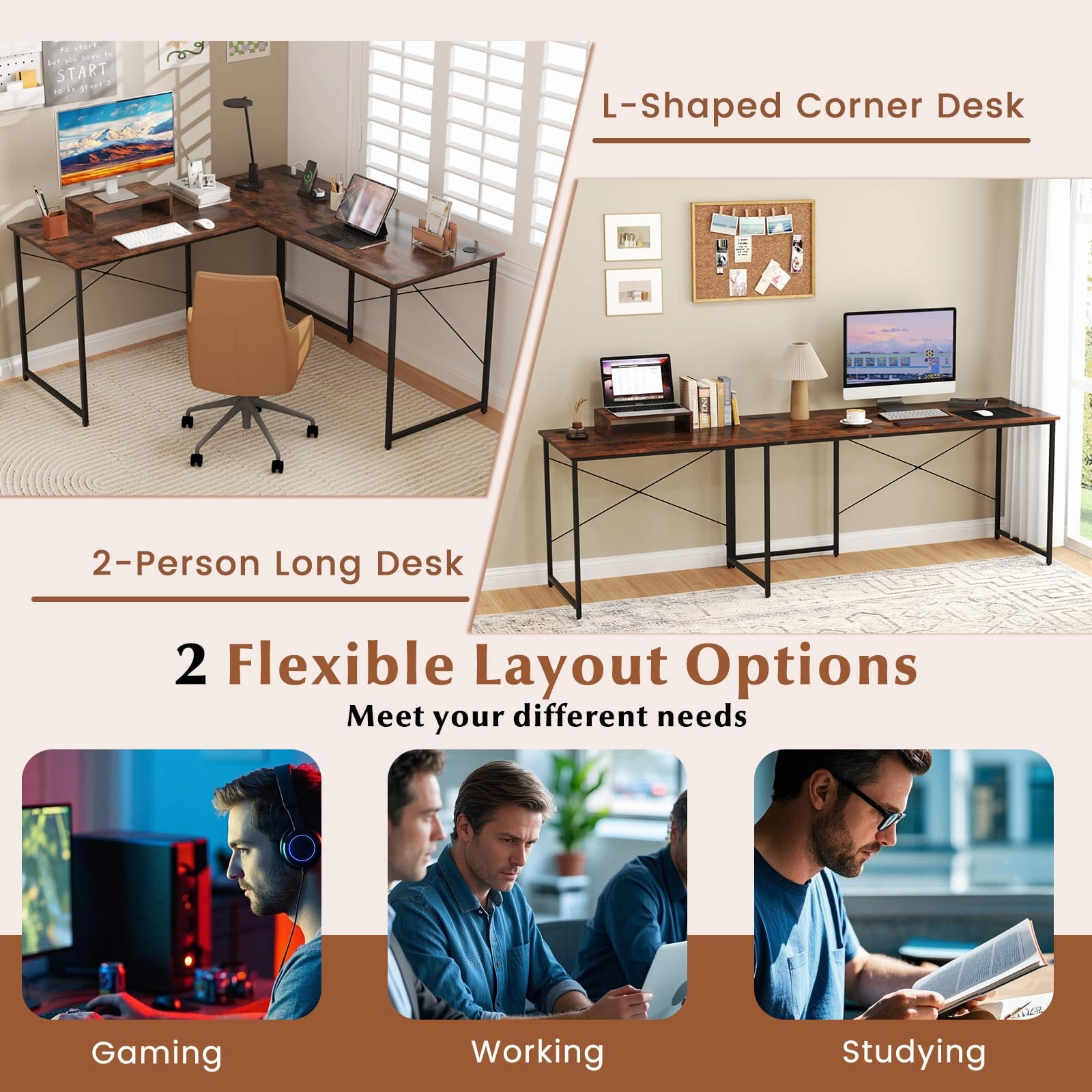 59 Inch Reversible Corner Desk with Power Outlet and USB Ports & Monitor Stand