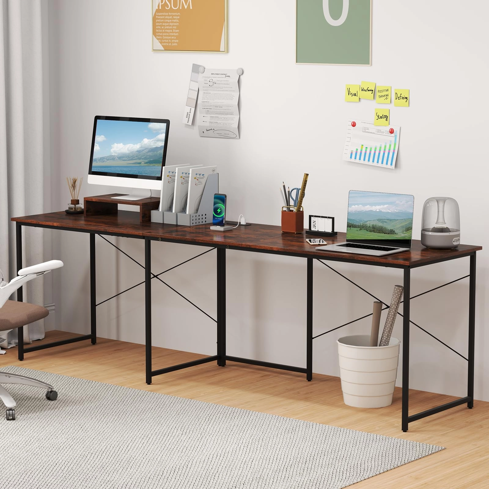 59 Inch Reversible Corner Desk with Power Outlet and USB Ports & Monitor Stand