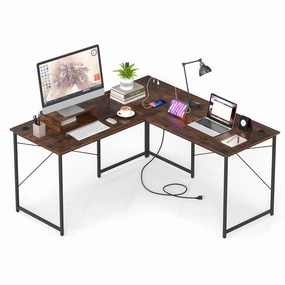 59 Inch Reversible Corner Desk with Power Outlet and USB Ports & Monitor Stand patio decor, garden accessories