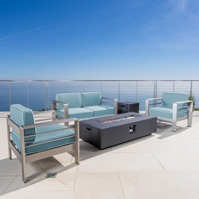 5 Piece Aluminum Chat Set with Water Resistant Cushions and Fire Pit - NH042303 outdoor furniture, garden bench