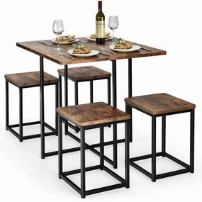 5 Piece Dining Table Set, Dining Set for 4 with Square Stools, Walnut & Black kitchen towel, placemats