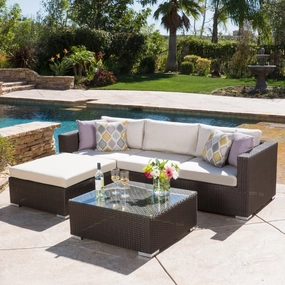 5pc Outdoor Brown Wicker/Aluminum Seating Sectional Set w/ Cushions - NH544692 outdoor furniture, garden bench