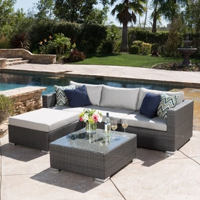 5pc Outdoor Grey Wicker Seating Sectional Set w/ Cushions - NH444692 outdoor furniture, garden bench