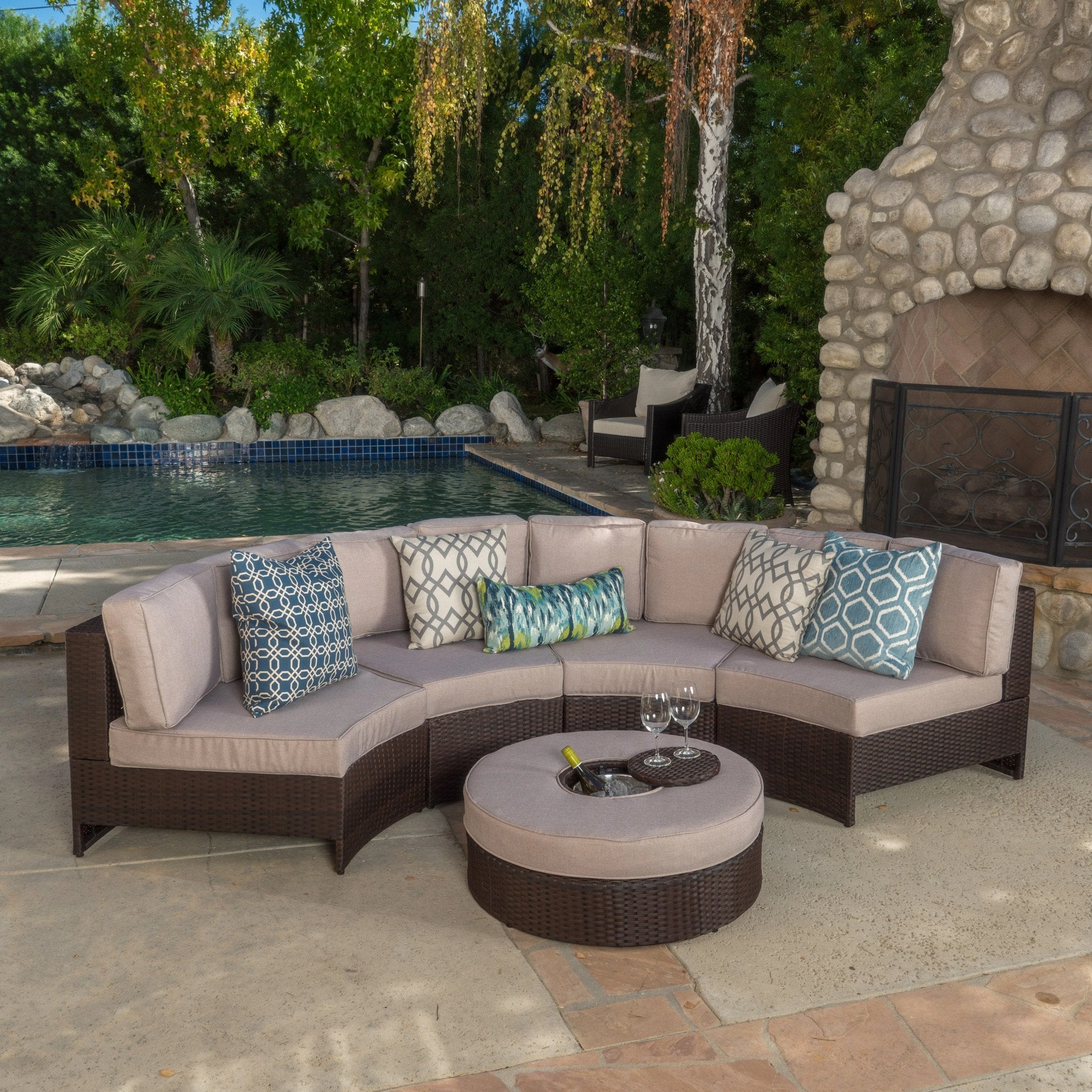 5pc Outdoor Sectional Sofa Set w/ Ice Bucket Ottoman - NH440992 outdoor furniture, garden bench