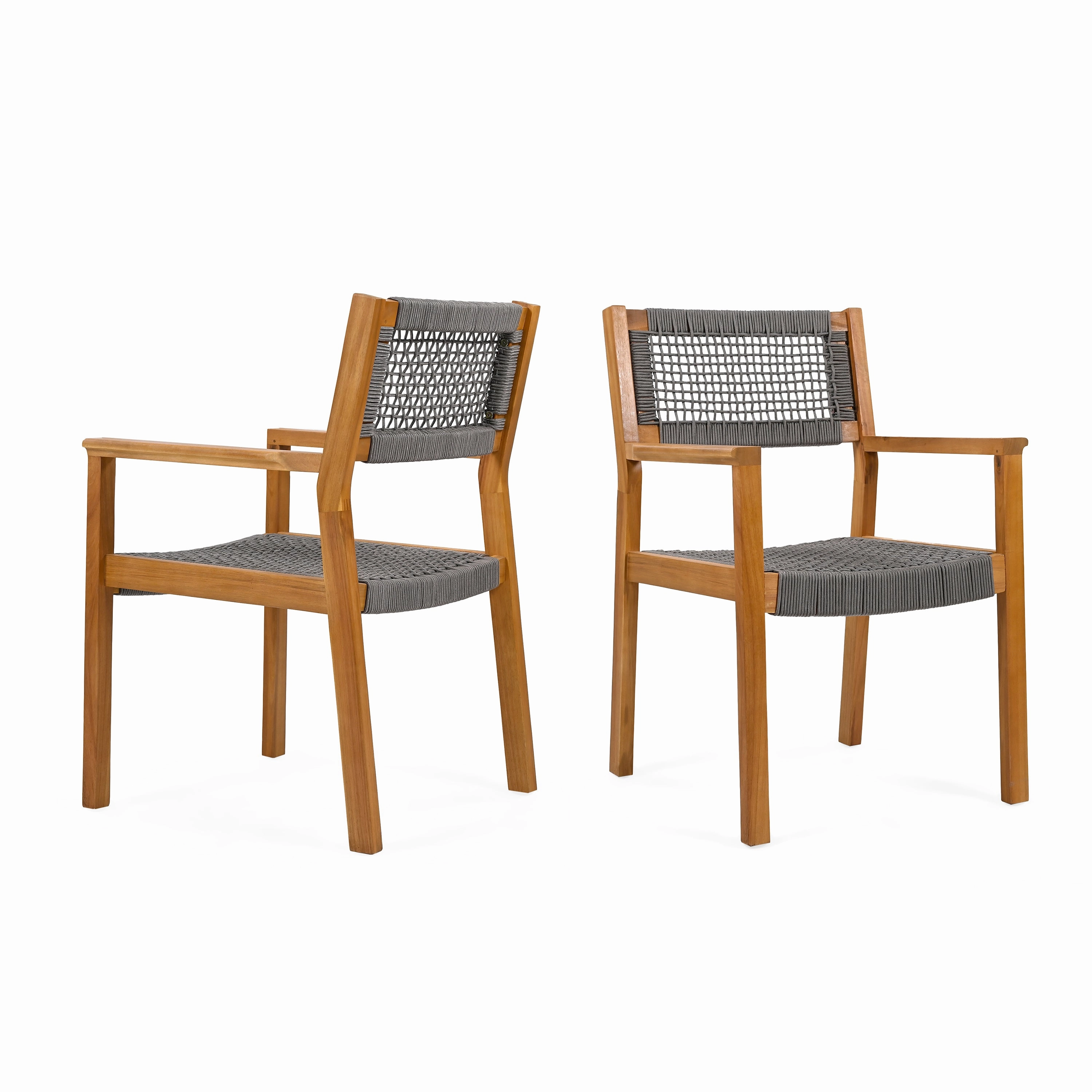5Pcs Outdoor Patio Dining Set, Rope Weave Chairs & Metal Frame Table