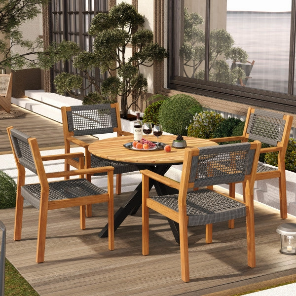 5Pcs Outdoor Patio Dining Set, Rope Weave Chairs & Metal Frame Table outdoor lounge chair, patio sofa