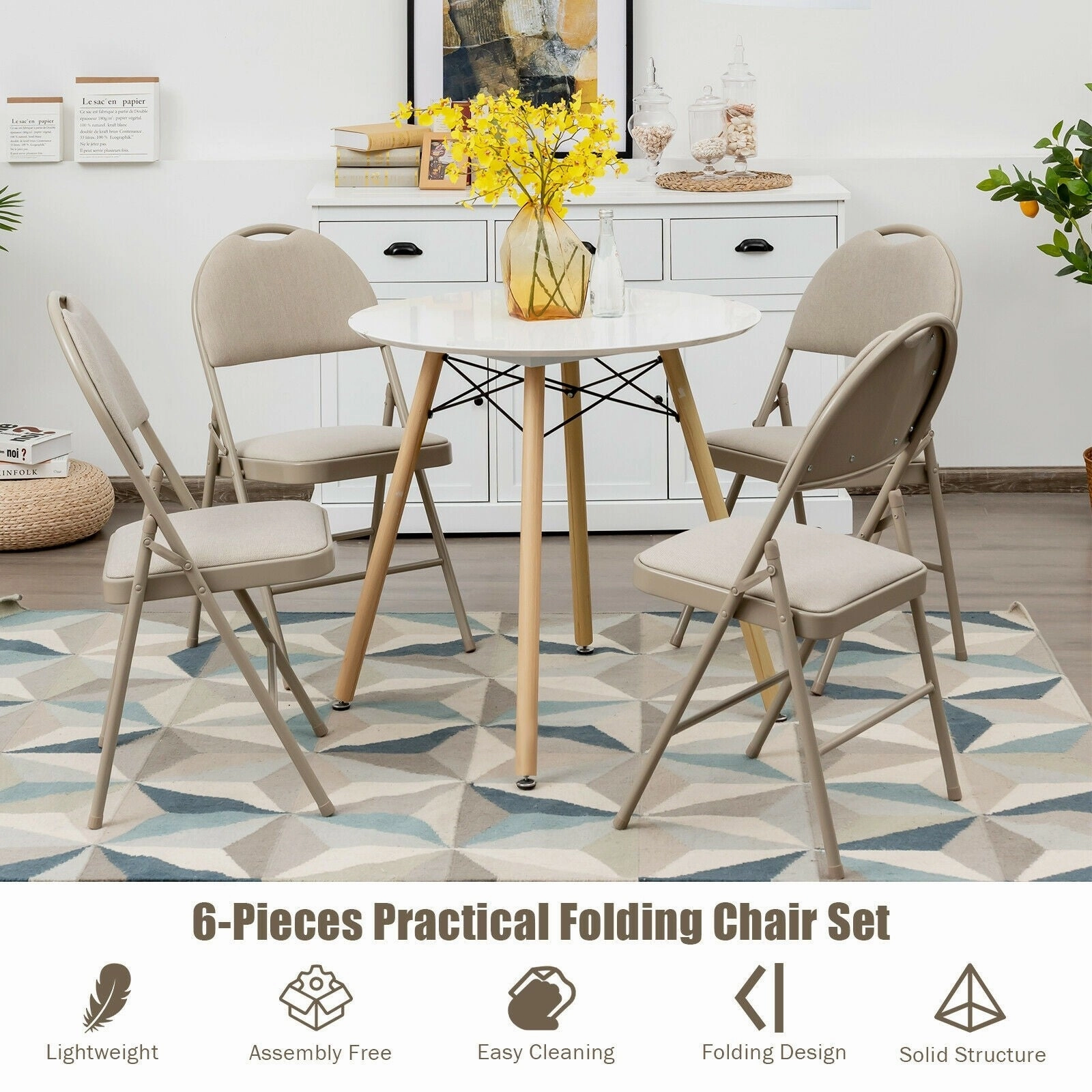 6 PCS Folding Chairs Set Portable Backrest Chair