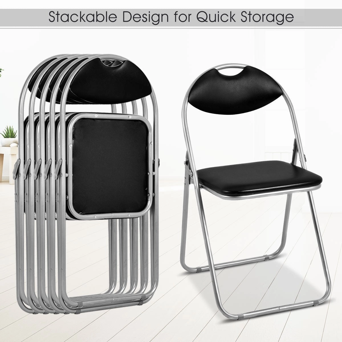 6 PCS Folding Chairs Set with Padded Seats and Carrying Handle
