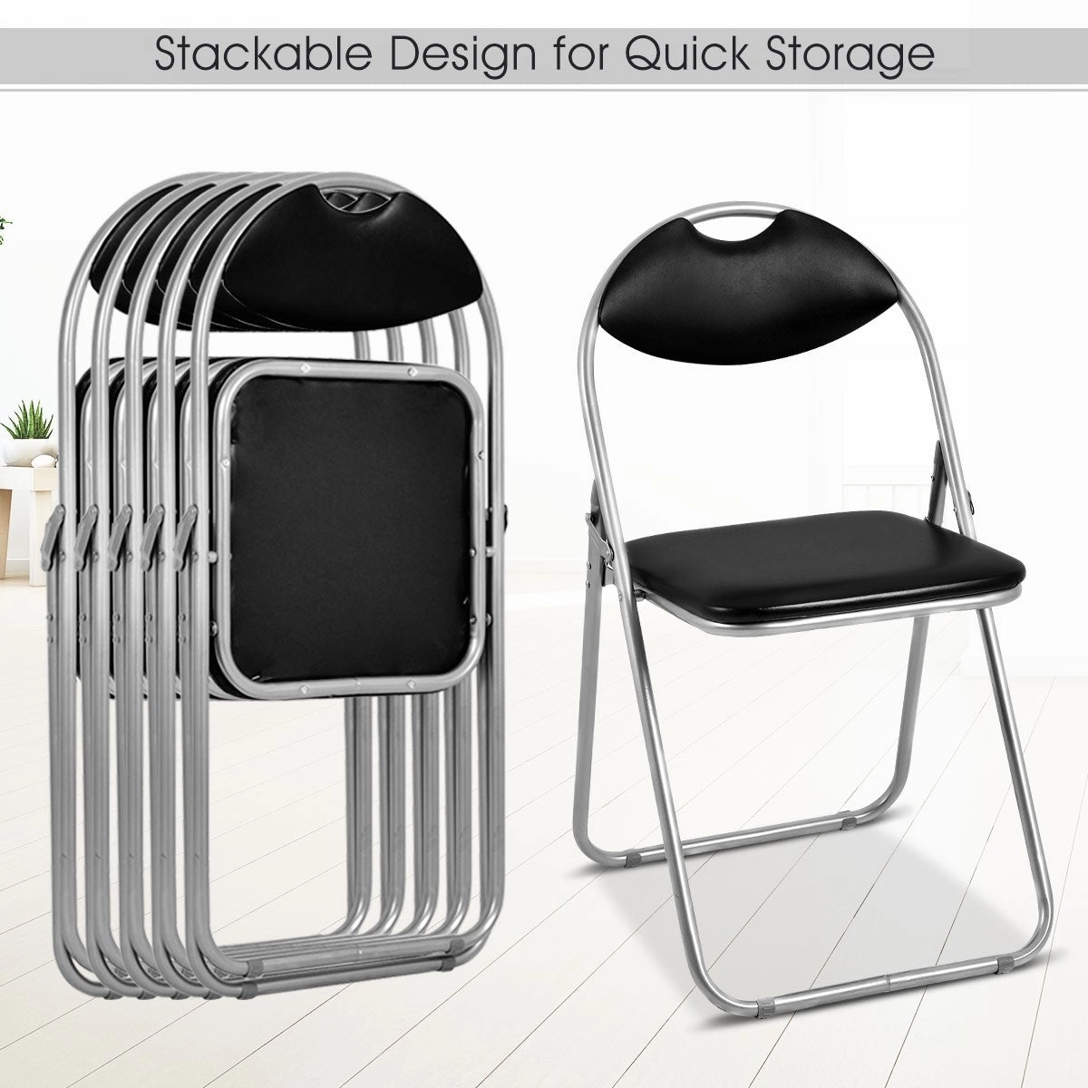 6 PCS Folding Chairs Set with Padded Seats and Carrying Handle
