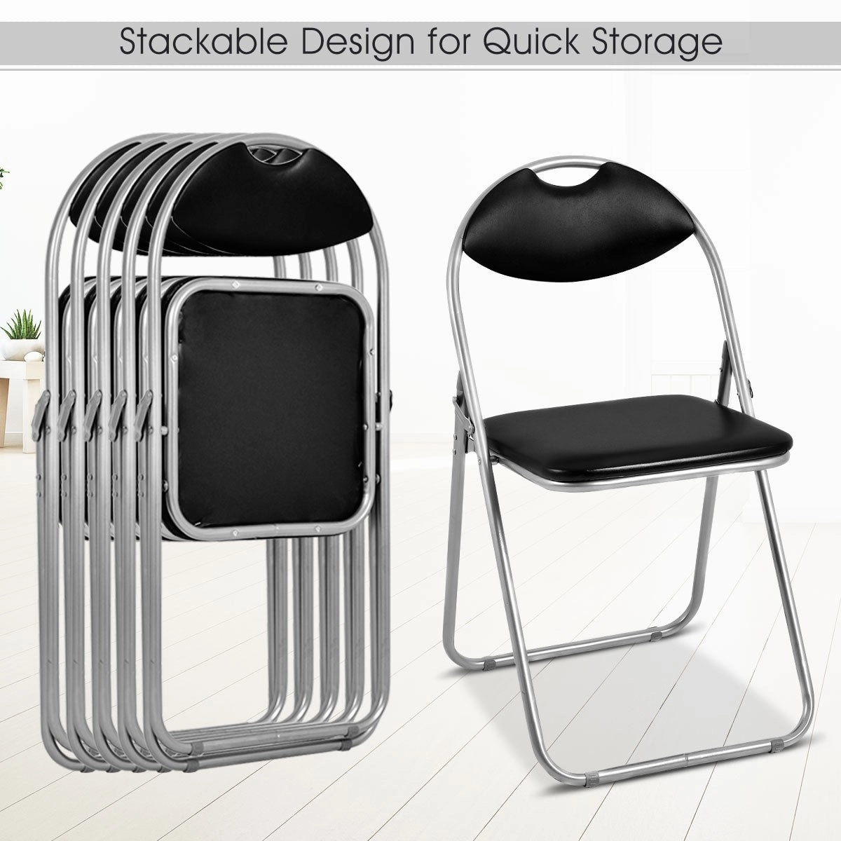 6 PCS Folding Chairs Set with Padded Seats and Carrying Handle