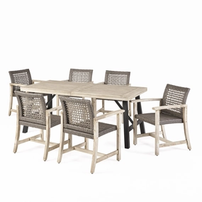 6 Seater Outdoor Acacia Wood and Wicker Dining Set - NH104013 outdoor lounge chair, patio sofa
