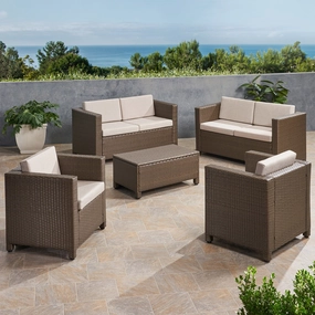 6-Seater Outdoor Brown PE Wicker Sofa Set with Coffee Table - NH809903 outdoor furniture, garden bench