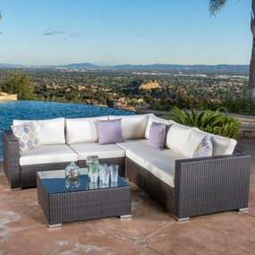 6pc Outdoor Brown Wicker Seating Sectional Set w/ Cushions - NH144692 outdoor furniture, garden bench