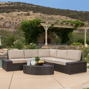 6pc Outdoor Brown Wicker Sectional Seating Set - NH113412 outdoor furniture, garden bench