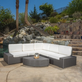 6pc Outdoor Grey Wicker Sectional Set - NH125512 outdoor furniture, garden bench