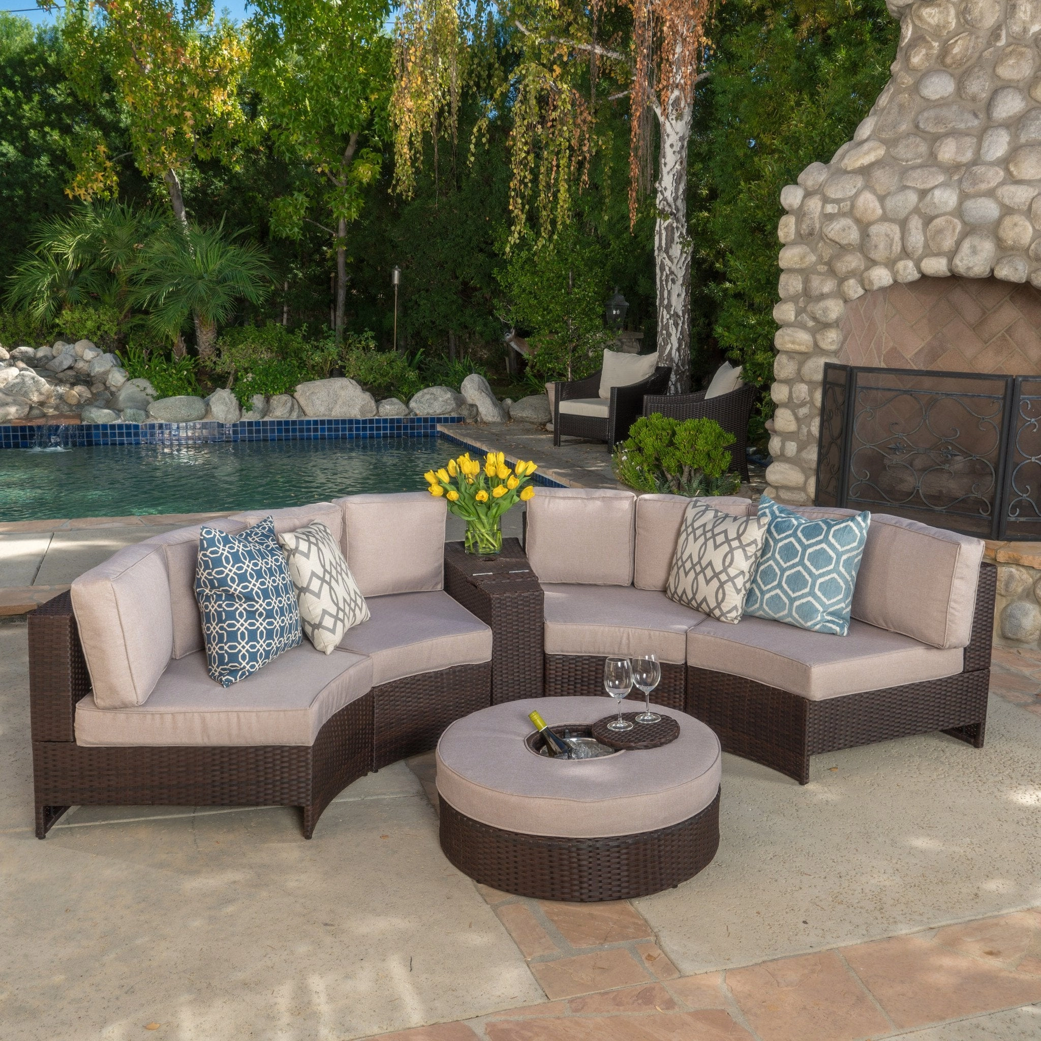 6pc Outdoor Sectional Sofa Set w/ Storage Trunk & Ice Bucket - NH840992 outdoor furniture, garden bench
