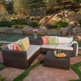 6pc Outdoor Wicker Sectional Sofa Set w/ Cushions - NH236992 outdoor furniture, garden bench