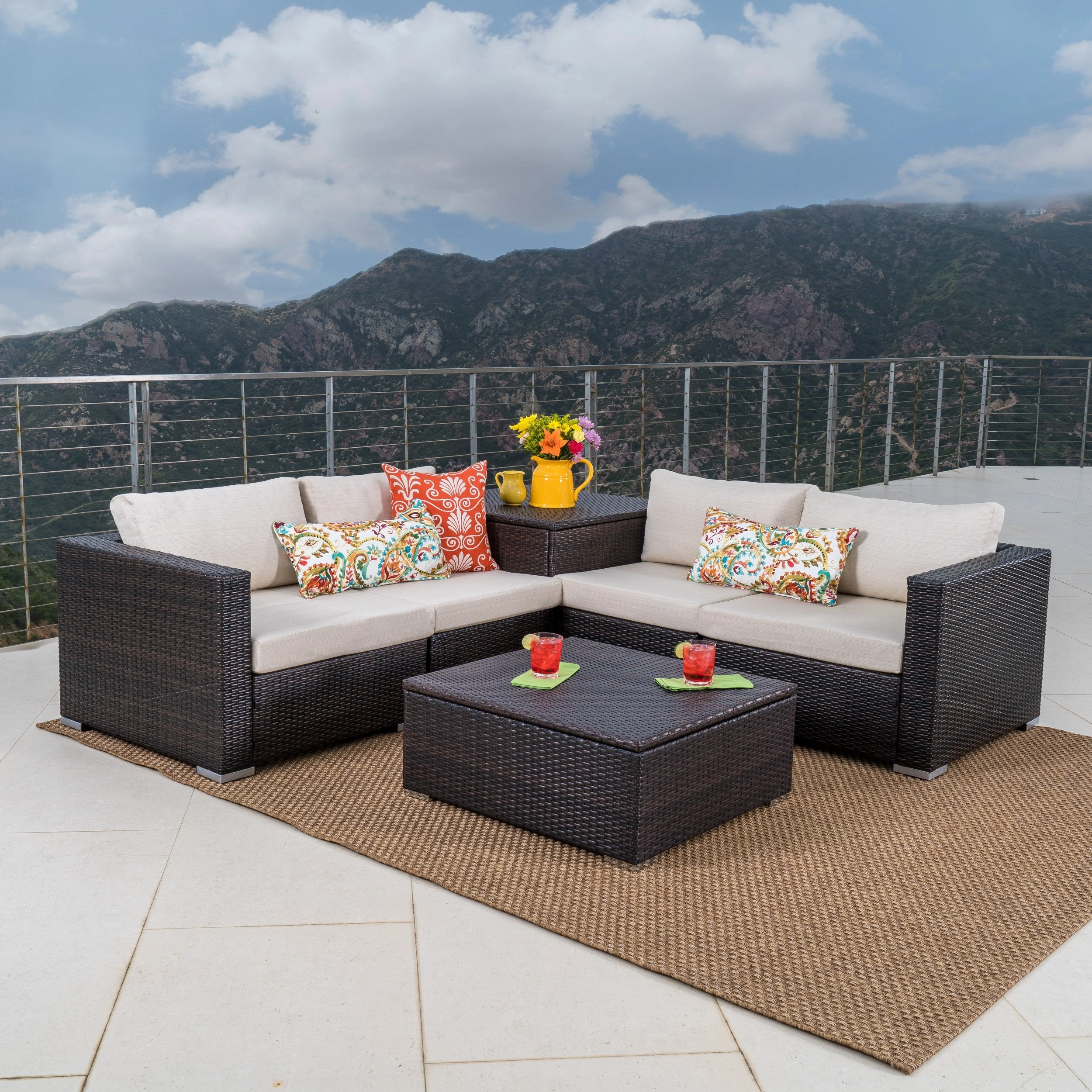 6pc Outdoor Wicker Sectional Sofa w/ Storage - NH225992 outdoor furniture, garden bench
