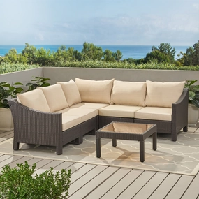 6pc Outdoor Wicker V-shaped Sectional Sofa Set w/ Cushions - NH390003 outdoor furniture, garden bench