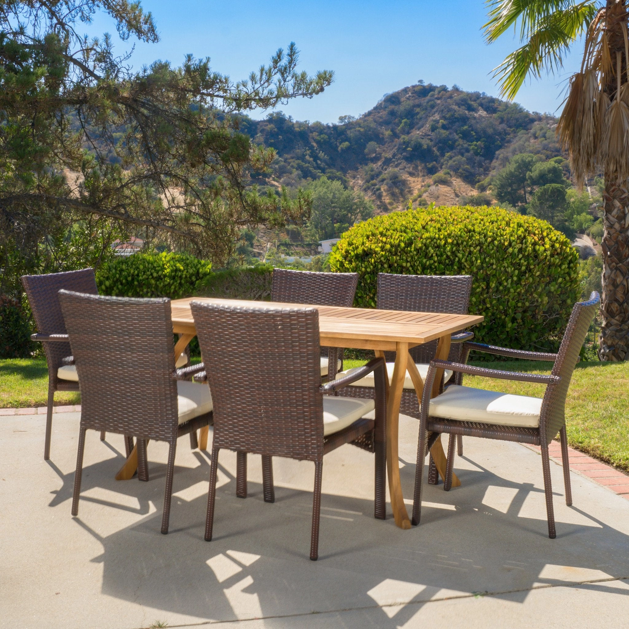 7 Piece Outdoor Dining Set (Wood Table w/ Wicker Chairs) - NH534892 outdoor lounge chair, patio sofa
