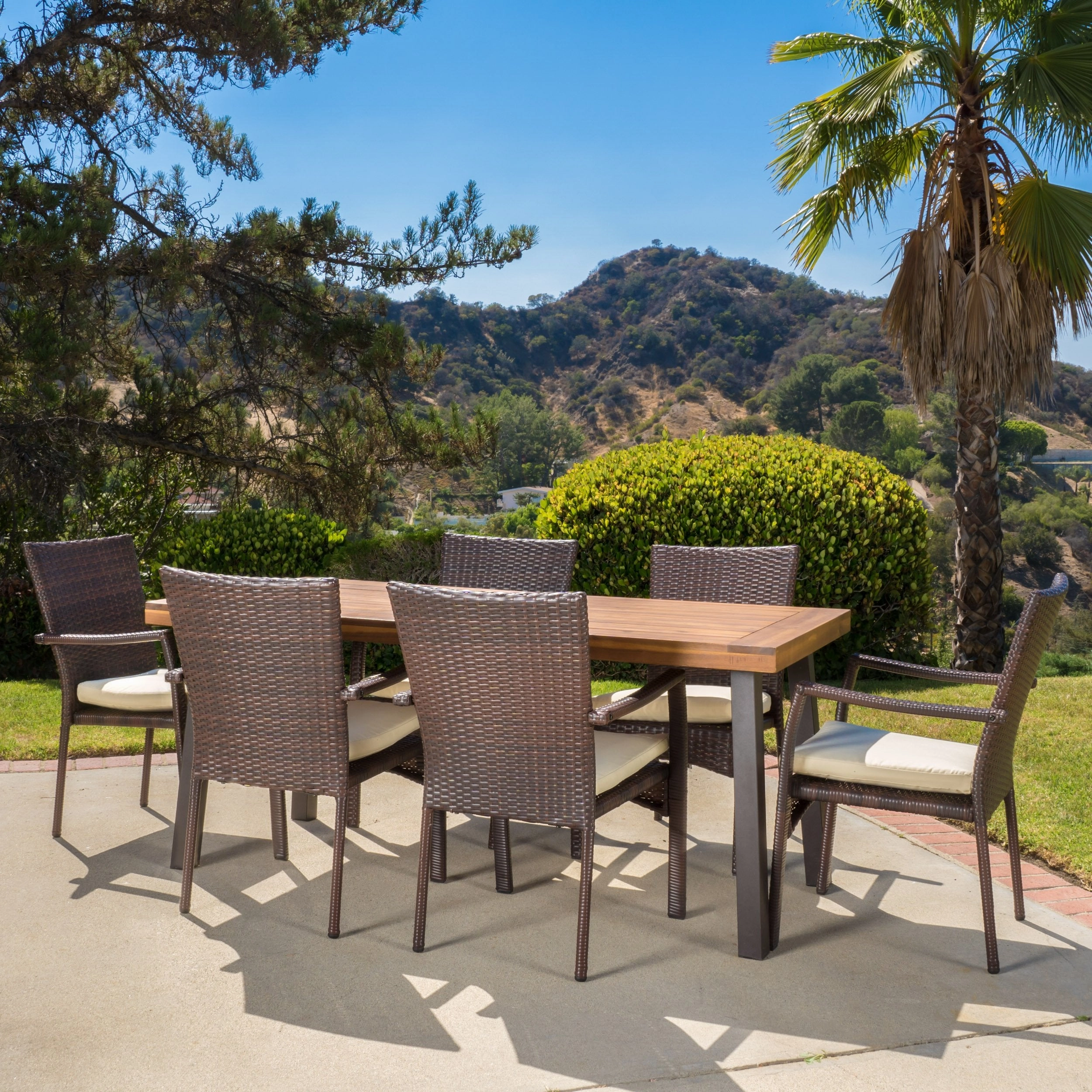 7 Piece Outdoor Dining Set (Wood Table w/ Wicker Chairs) - NH734892 outdoor lounge chair, patio sofa