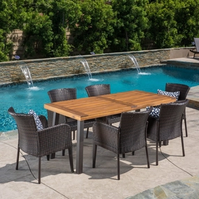 7 Piece Outdoor Dining Set (Wood Table w/ Wicker Chairs) - NH834892 outdoor lounge chair, patio sofa