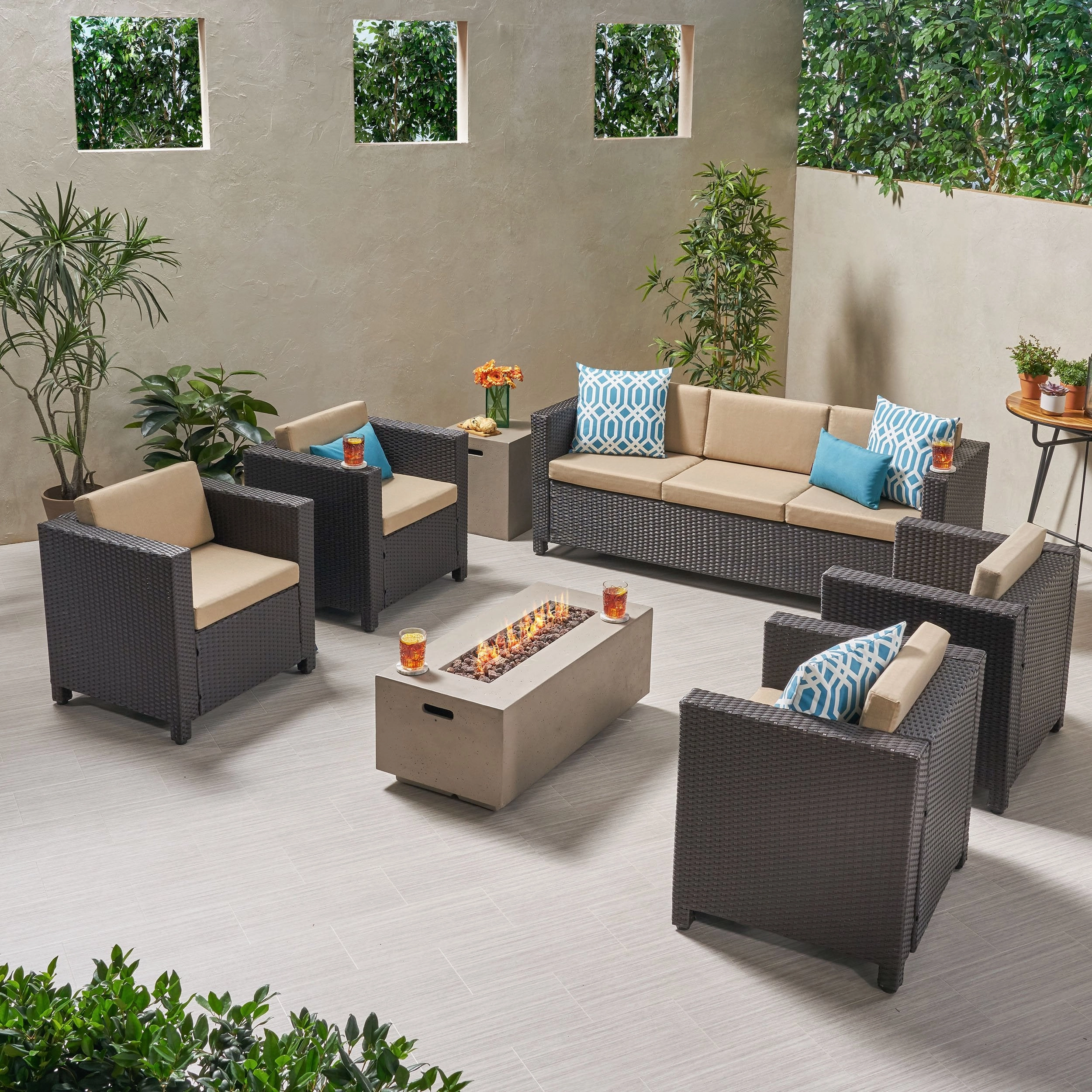 7-Seater Outdoor Fire Pit Sofa Set - NH329903 outdoor furniture, garden bench