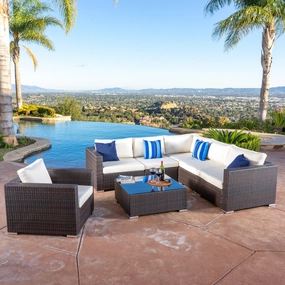 7pc Outdoor Brown Wicker Seating Sectional Set w/ Cushions - NH344692 outdoor furniture, garden bench