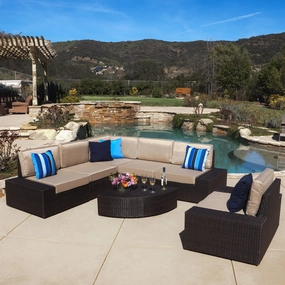 7pc Outdoor Brown Wicker Sofa Set w/ Cushions - NH537692 outdoor furniture, garden bench
