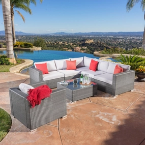 7pc Outdoor Grey Wicker Seating Sectional Set w/ Cushions - NH244692 outdoor furniture, garden bench