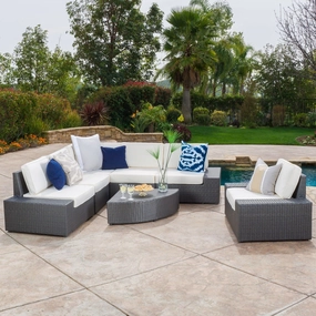 7pc Outdoor Grey Wicker Sofa Set w/ Cushions - NH637692 outdoor furniture, garden bench