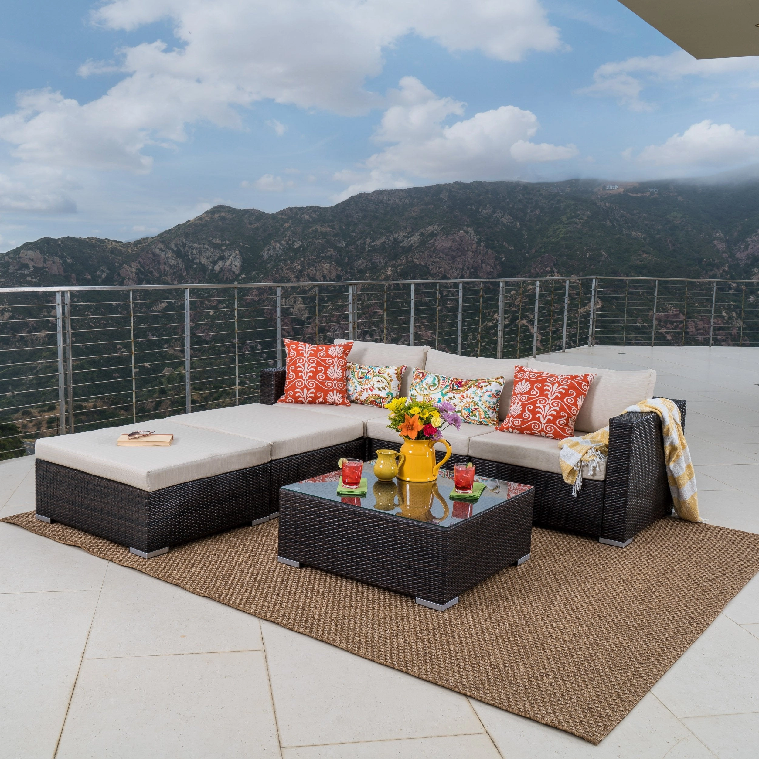 7pc Outdoor Wicker Sectional w/ Cushions - NH605003 outdoor furniture, garden bench