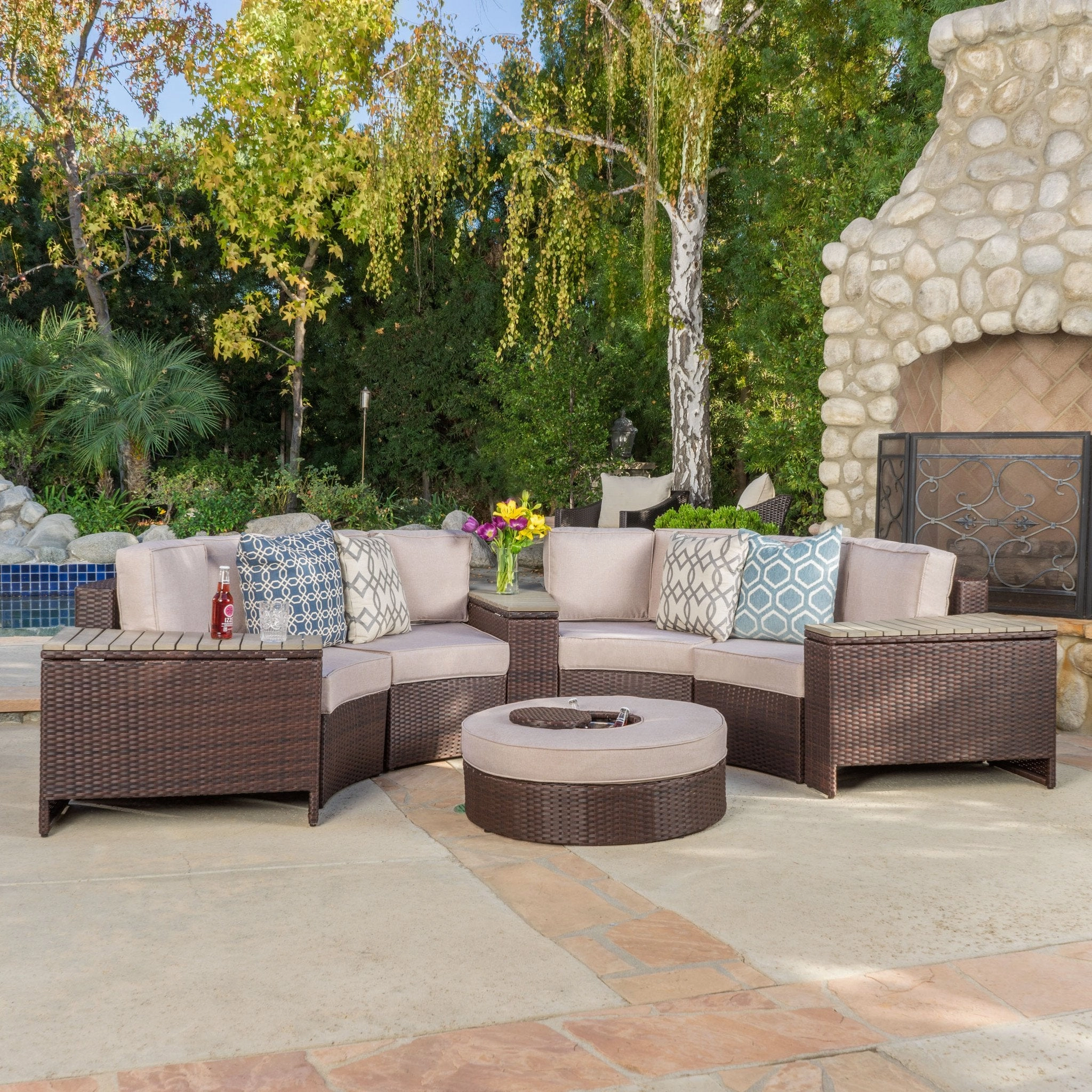 8pc Outdoor Sectional Sofa Set w/ Storage Trunks & Ice Bucket - NH650992 outdoor furniture, garden bench