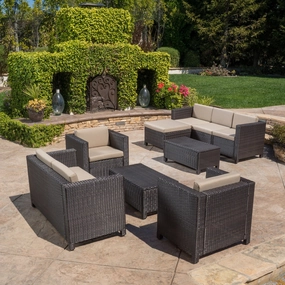 9pc Outdoor Wicker Sectional Sofa Set w/ Cushions - NH091892 outdoor furniture, garden bench