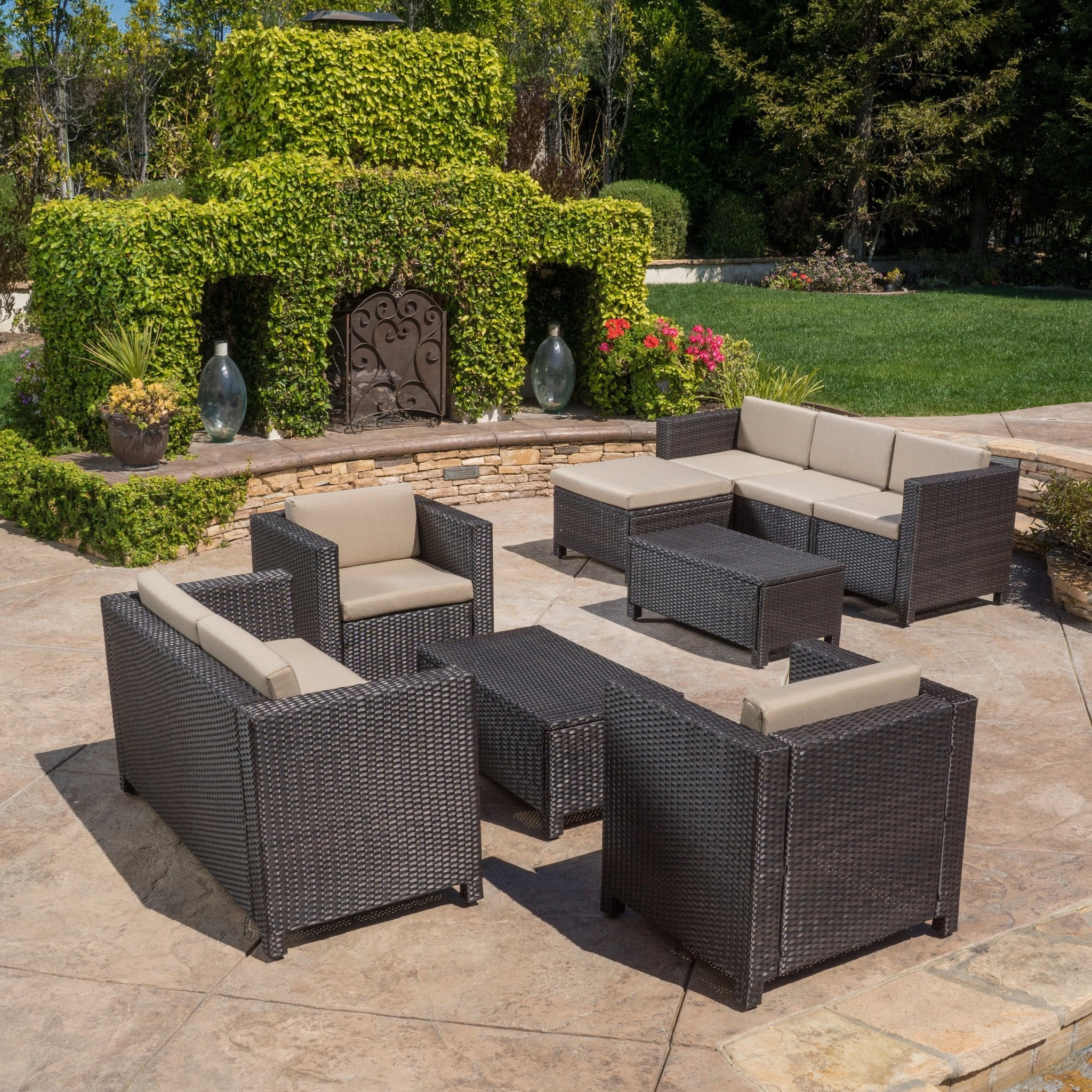 9pc Outdoor Wicker Sectional Sofa Set w/ Cushions - NH091892 outdoor furniture, garden bench