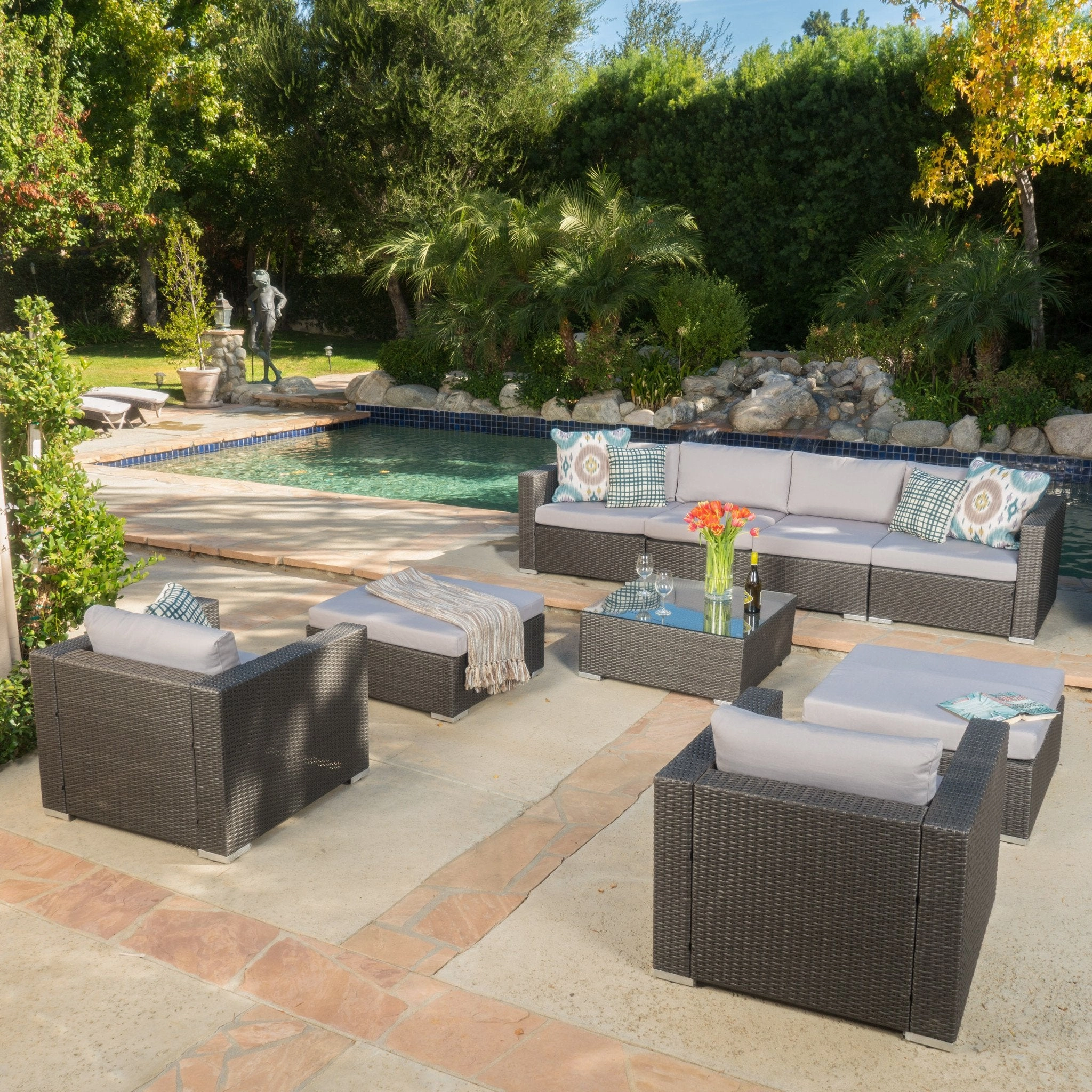 9pc Outdoor Wicker Sectional Sofa Set w/ Cushions - NH254992 outdoor furniture, garden bench