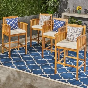 Acacia Patio Bar Stools, 46", Bar-Height, Acacia Wood, Natural Stain with Cream Cushions (Set of 4) - NH135703 outdoor lounge chair, patio sofa
