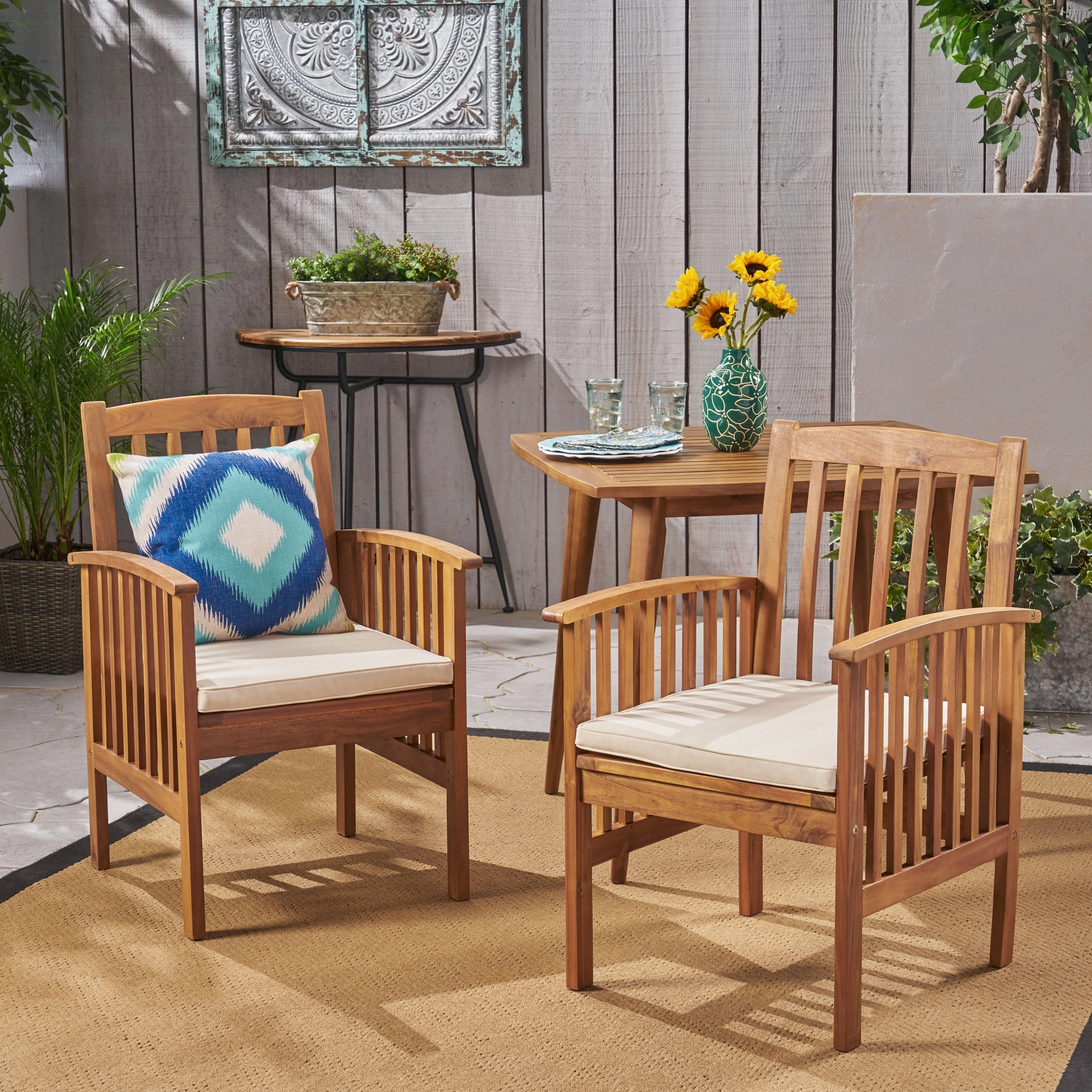 Acacia Patio Dining Chairs, Acacia Wood with Outdoor Cushions, (Set of 2) - NH161703 outdoor lounge chair, patio sofa