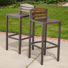 Acacia Rustic Metal & Dark Brown Wood 30-Inch Barstools (Set of 2) - NH158692 outdoor furniture, garden bench