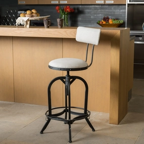 Adjustable Fabric Off-White Swivel Barstool w/ Backrest - NH729692 kitchen accessories, table linens