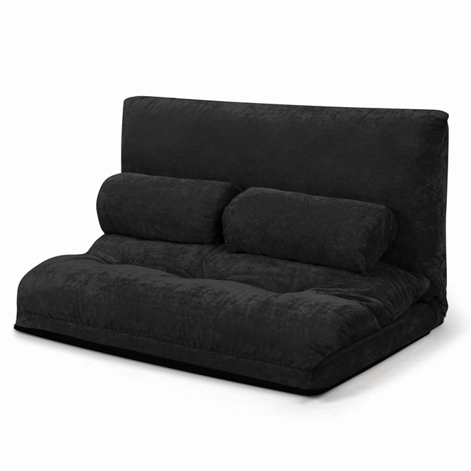 Adjustable Floor Sofa Couch with 2 Pillows, Multi-Functional 6-Position Foldable Lazy Sofa Sleeper Bed