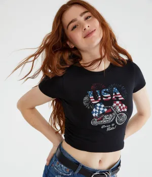 Aeropostale Womens' Born To Ride Motorcycle Graphic Tee -  - Size XL - Cotton - Teen Fashion & Clothing Black Aeropostale