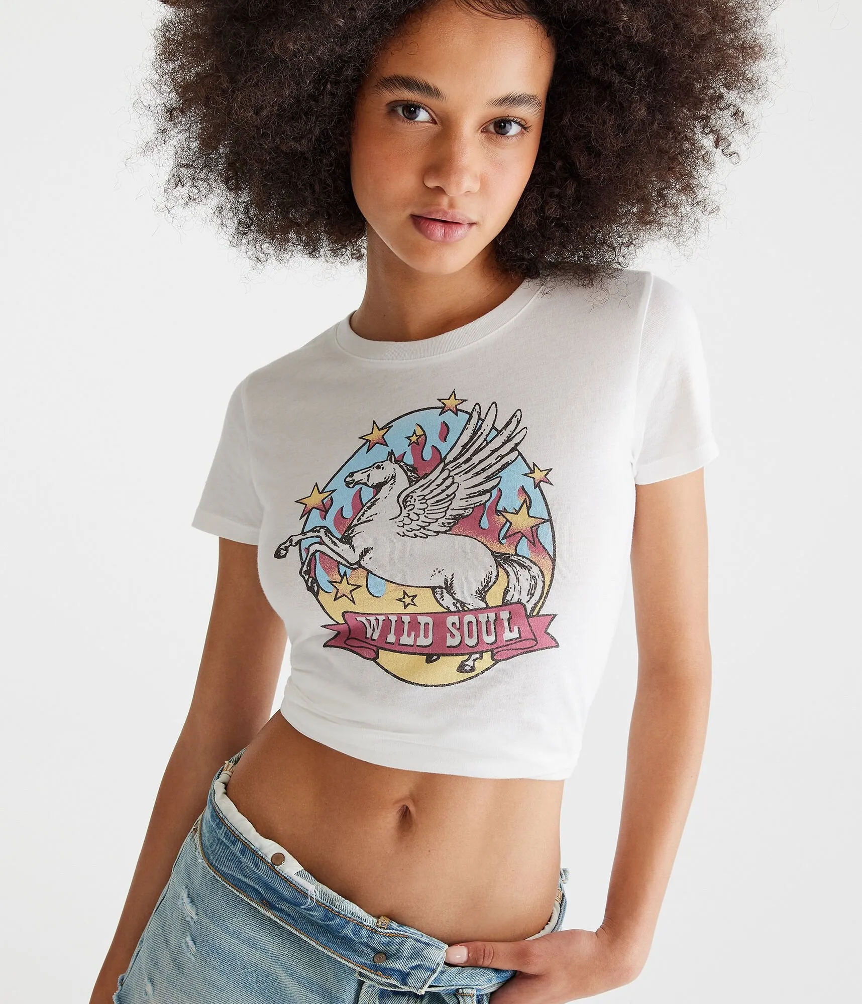 Aeropostale Womens' Wild Soul Pegasus Graphic Tee - White - Size M - Cotton - Teen Fashion & Clothing Bleach Aeropostale