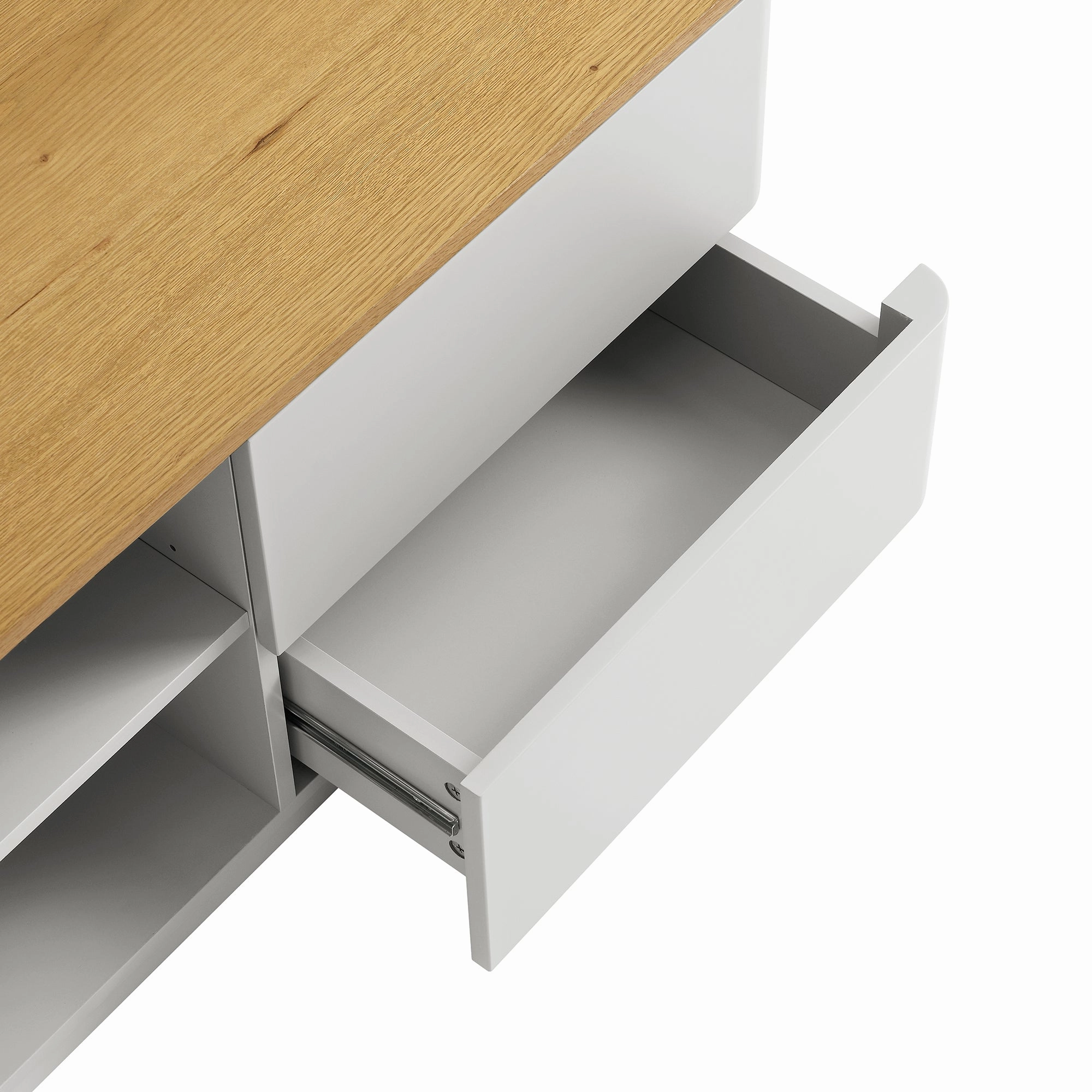 Agnes Curved Edge 150cm Wide TV Unit, Dove Grey with Oak Top